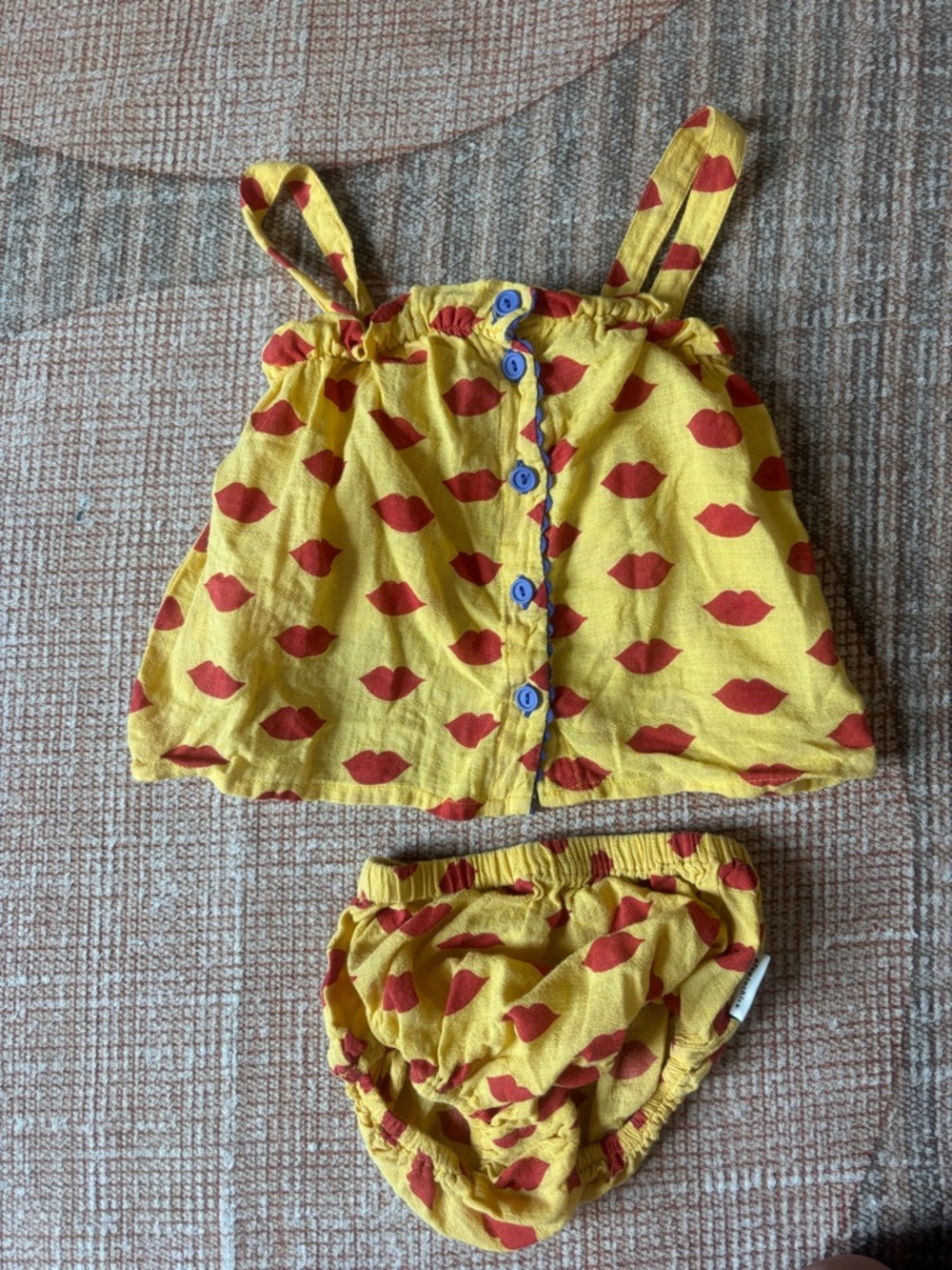 Kids Matching Set - Yellow Top and Bloomers with Red Lip Print
